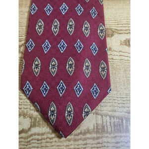 Roundtree And Yorke 100% Silk Tie Handmade Burgundy And Gold With Diamonds